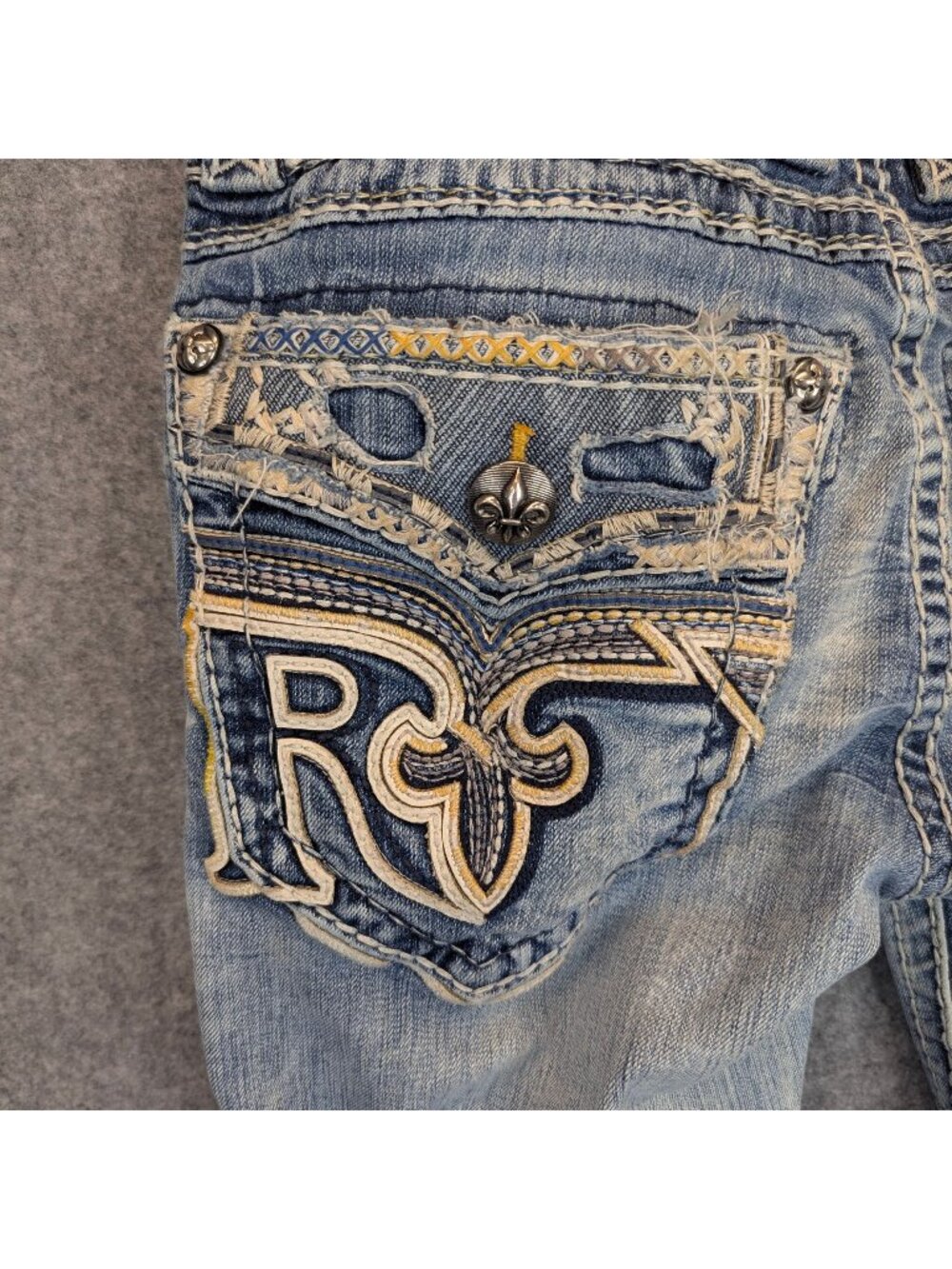 $220 Mens 29 x 27 Rock Revival Greyton Thick Leather Insert Slim Straight Jeans